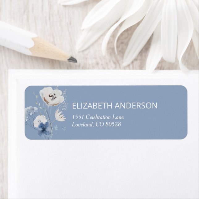 Dusty Blue Floral Bridal Shower Return Address (Insitu)