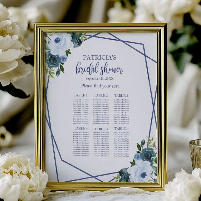 Dusty Blue Floral Bridal Shower Seating Chart (Creator Uploaded)