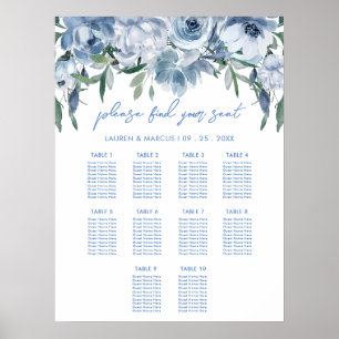 Dusty Blue Floral Bridal Shower Seating Chart Sign