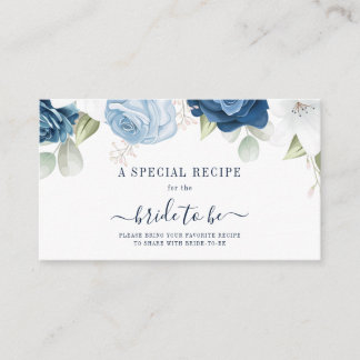 Dusty Blue Floral Bridal Shower Special Recipe Enclosure Card