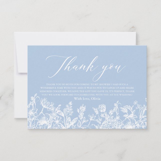 Dusty Blue Floral Bridal Shower Thank You Card (Front)