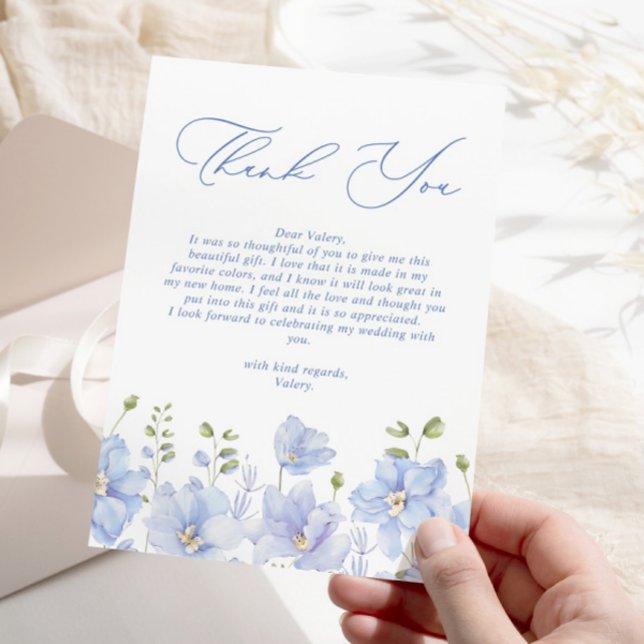 Dusty Blue Floral Bridal Shower Thank You Card (Creator Uploaded)