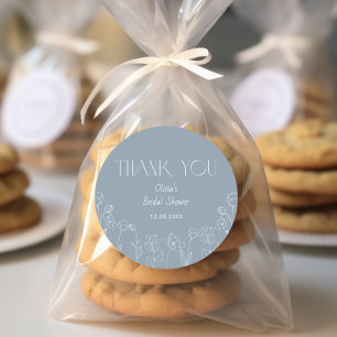 Dusty Blue Floral Bridal Shower Thank You Classic Round Sticker