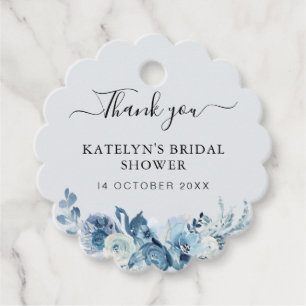 dusty blue floral bridal shower thank you  favour tags
