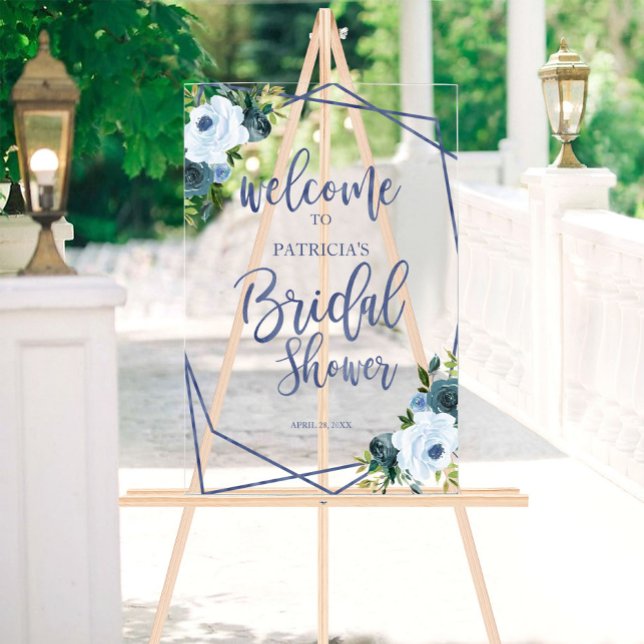 Dusty Blue Floral Bridal Shower Welcome Acrylic Sign (Creator Uploaded)
