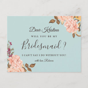Dusty Blue Floral Bridesmaid Proposal Postcard