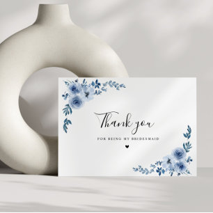 dusty blue floral bridesmaid thank you card