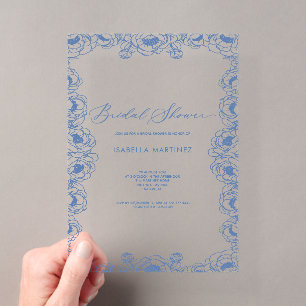 dusty blue floral calligraphy bridal shower acrylic invitations