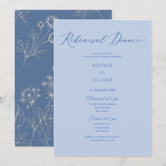 dusty blue floral calligraphy classic rehearsal invitation