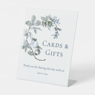 Dusty Blue Floral Cards and Gifts Bridal Shower Pedestal Sign