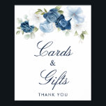 Dusty Blue Floral Cards and Gifts Bridal Shower Poster<br><div class="desc">Our elegant dusty blue floral with script typography,  cards and gifts poster is perfect for a country barn wedding or bridal shower. This poster is easy to personalise for your special event or add the names of the bride and groom and a short message to suit your needs.</div>