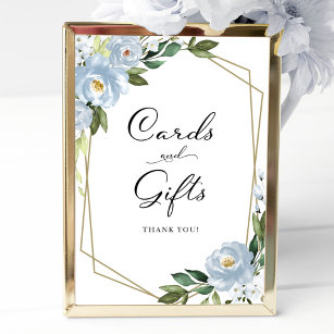 Dusty Blue Floral Cards And Gifts Sign 