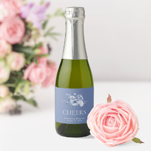 Dusty Blue Floral “CHEERS” Sparkling Wine Label