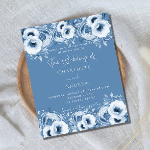Dusty blue floral chic budget wedding invitation