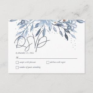 Dusty Blue Floral Chic Script Winter Theme RSVP Enclosure Card