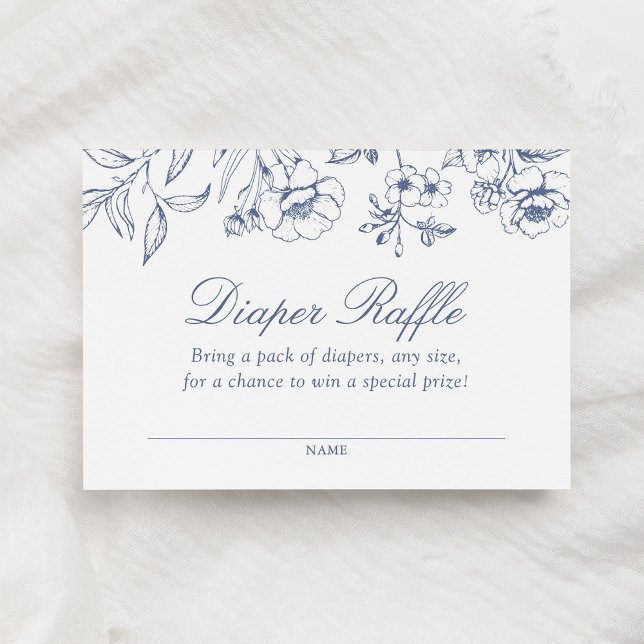 Dusty Blue Floral Chinoiserie Diaper Raffle Ticket Enclosure Card (Creator Uploaded)
