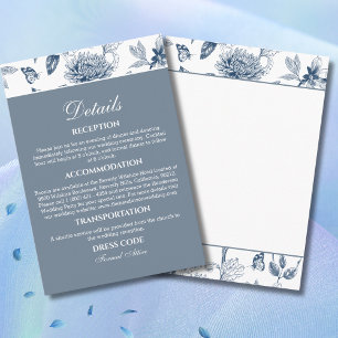 Dusty Blue Floral Chinoiserie Wedding Details   Enclosure Card