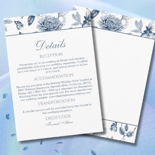 Dusty Blue Floral Chinoiserie Wedding Details   Enclosure Card