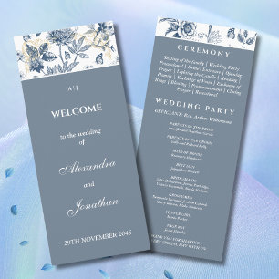 Dusty Blue Floral Chinoiserie Wedding Program Programme