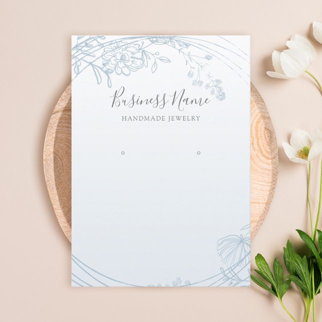 Dusty Blue Floral Circle Earring Jewellery Display Business Card (Creator Uploaded)
