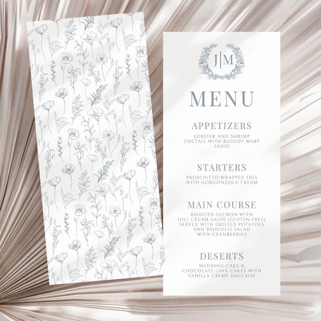 Dusty blue floral classic boho wedding menu (Creator Uploaded)