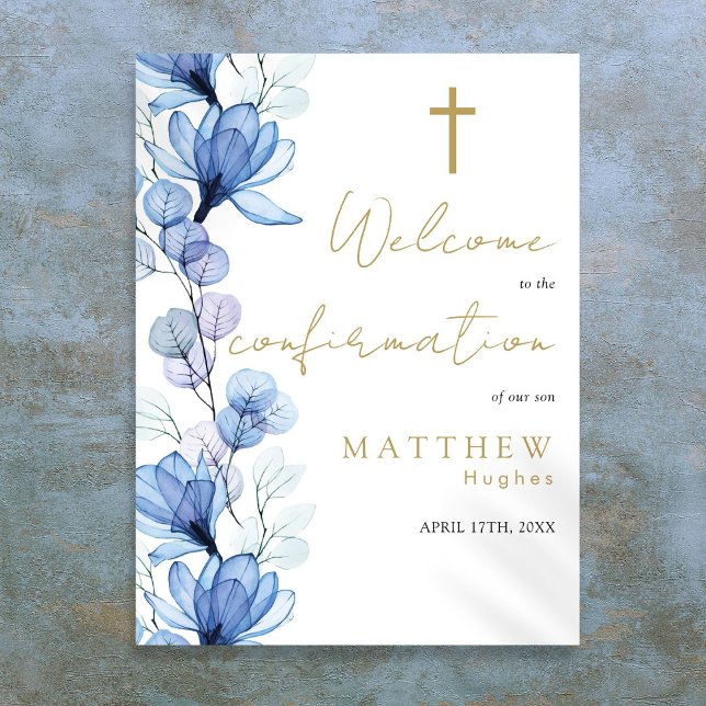Dusty Blue Floral Confirmation Welcome Sign (Dusty Blue Floral Confirmation Welcome Sign)