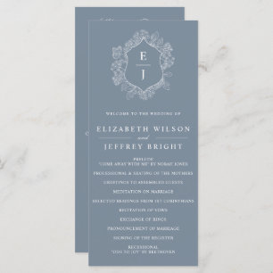 Dusty Blue Floral Crest Monogram Wedding Programme