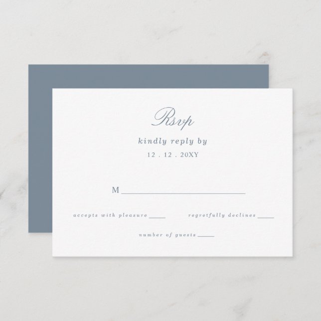 Dusty Blue Floral Crest Monogram Wedding RSVP Card (Front/Back)