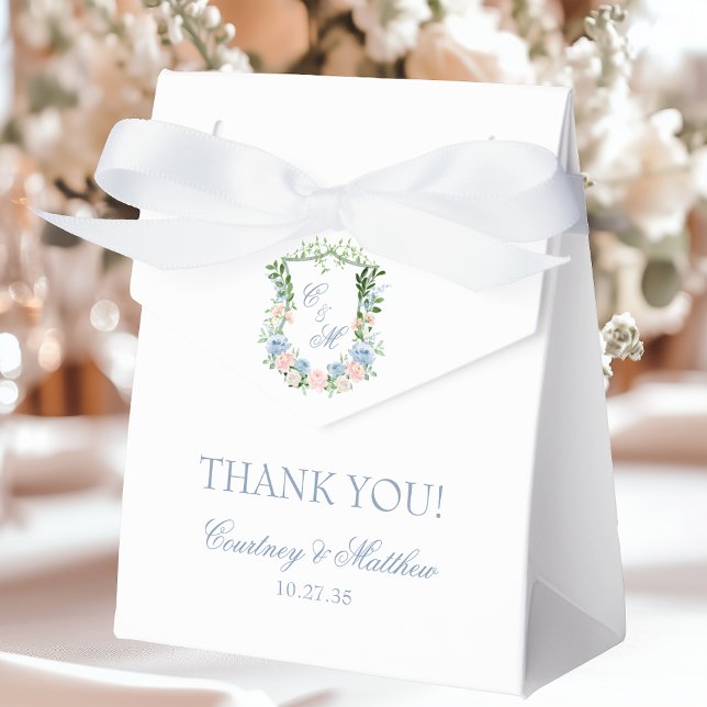 Dusty Blue Floral Crest Thank You Favour Box (Creator Uploaded)
