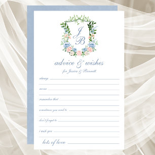 Dusty Blue Floral Crest Wedding Advice and Wishes