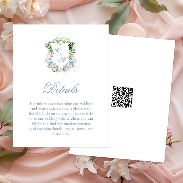 Dusty Blue Floral Crest Wedding Details Enclosure Card (Creator Uploaded)