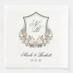 Dusty Blue Floral Crest Wedding Napkin