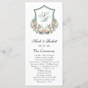 Dusty Blue Floral Crest Wedding Program Programme