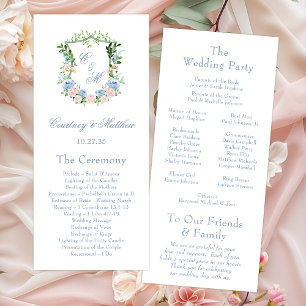 Dusty Blue Floral Crest Wedding Programme