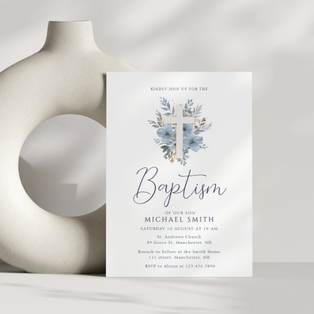 dusty blue floral cross baptism invitation (Creator Uploaded)