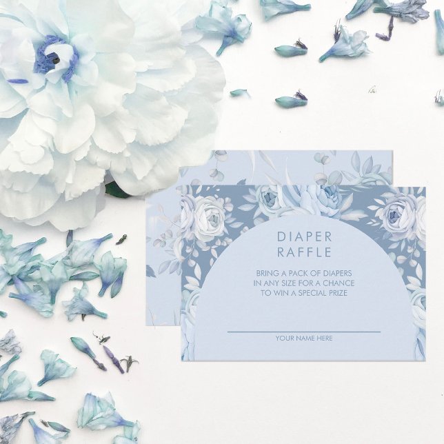 Dusty Blue Floral Diaper Raffle Enclosure Card (Creator Uploaded)