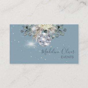 Dusty Blue Floral Disco Ball Events Planner Business Card