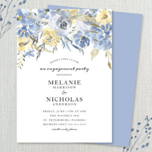 Dusty Blue Floral Drop Engagement Party Invitation