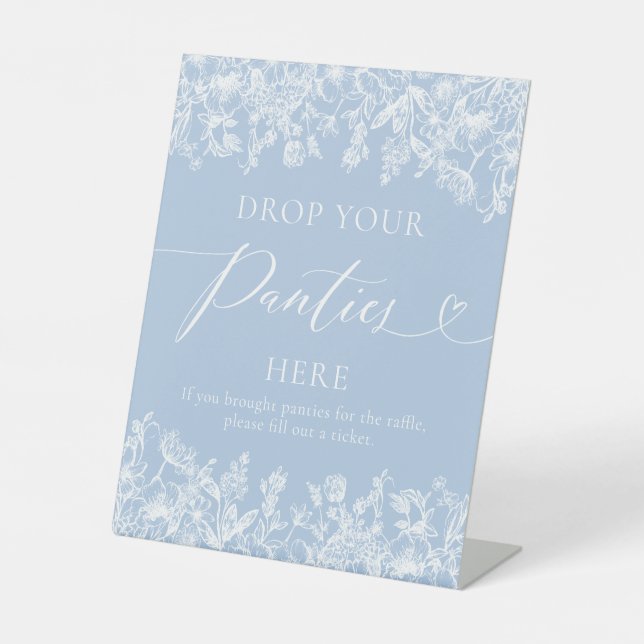 Dusty Blue Floral Drop Your Panties Here Game Sign (Front)