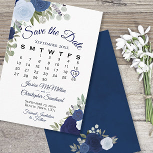 Dusty Blue Floral Elegant Boho Wedding Calendar Save The Date