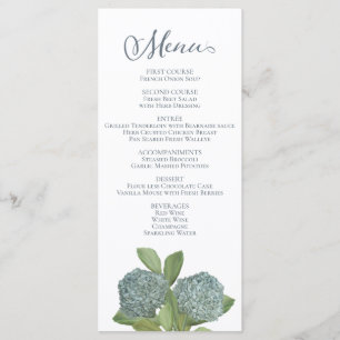 Dusty Blue Floral Elegant Botanical Dinner Menu