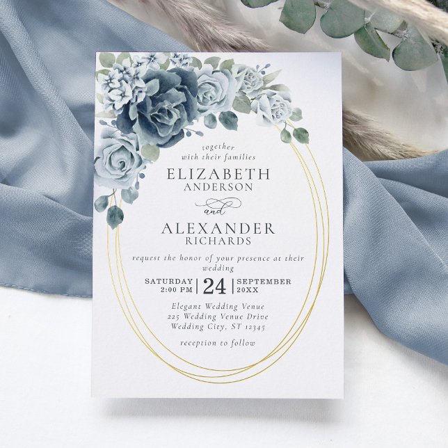 Dusty Blue Floral Elegant Botanical Wedding Gold (Creator Uploaded)