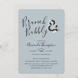 Dusty Blue Floral Elegant Bridal Shower Invitation