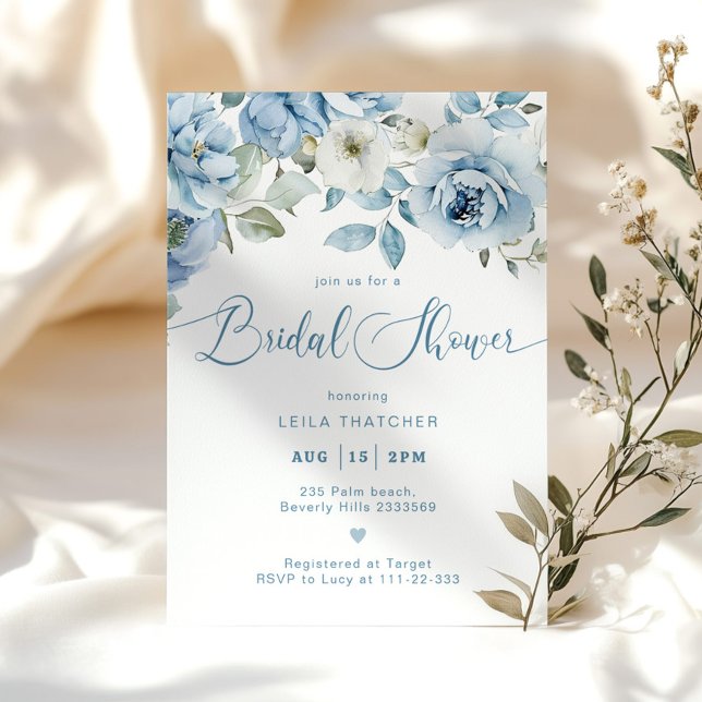 Dusty Blue Floral Elegant Bridal Shower Invitation (Creator Uploaded)