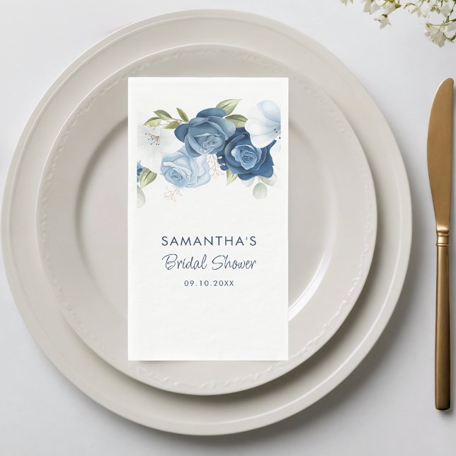 Dusty Blue Floral Elegant Bridal Shower Napkin (Dusty Blue Floral Elegant Bridal Shower Paper Guest Towels)