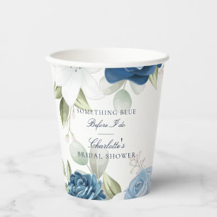 Dusty Blue Floral Elegant Bridal Shower Paper Cups