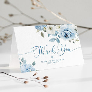 Dusty blue floral elegant bridal shower thank you card