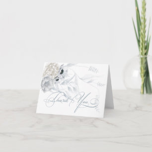 Dusty Blue Floral Elegant Calligraphy Thank You Card