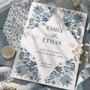 Dusty Blue Floral Elegant Romantic Wedding Invitation