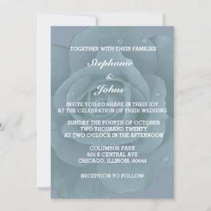 Dusty Blue Floral Elegant Rose Bloom Wedding Invitation